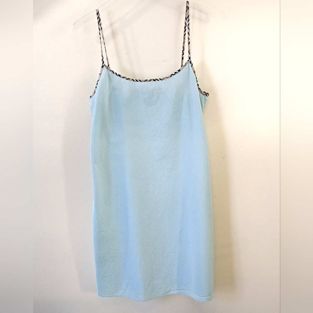 Burberry London | Light Blue Slip Dress With Nova Check Trim Sz Large 90s *Rare*